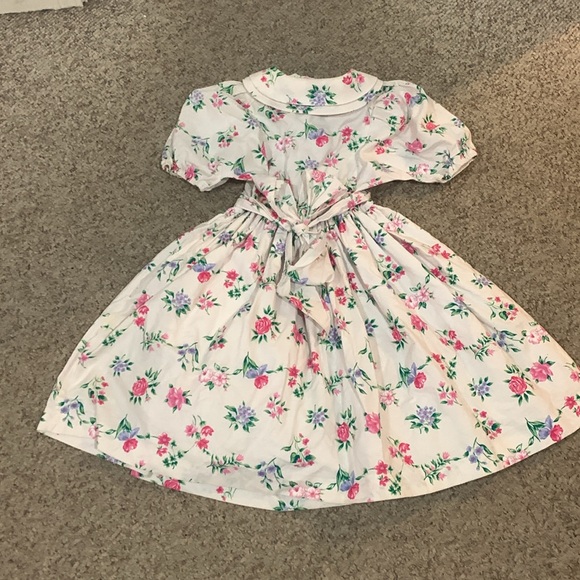 Vtg Plum pudding Ltd cream floral Peter Pan button up front puff sleeve dress 12 - Picture 4 of 4